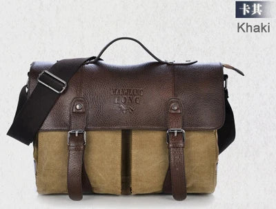 Military Canvas Messenger Bag – Men's Crossbody Laptop Satchel