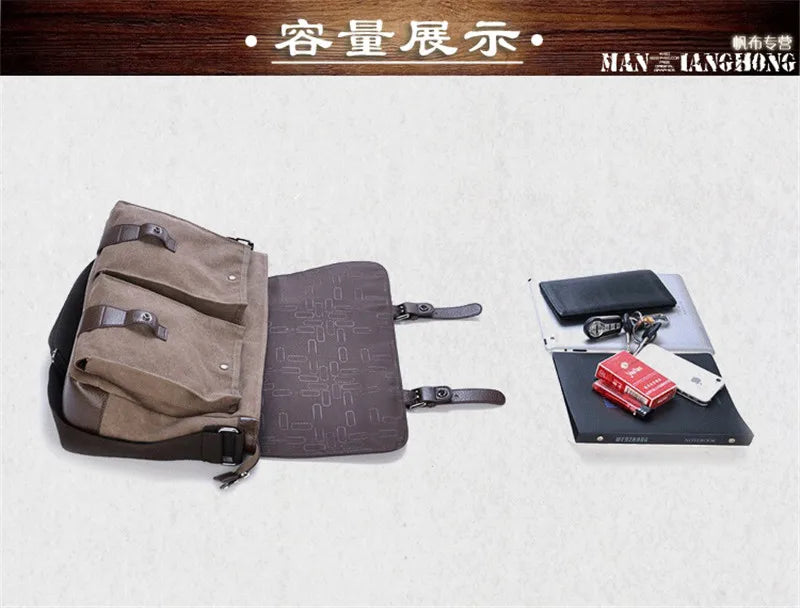 Military Canvas Messenger Bag – Men's Crossbody Laptop Satchel
