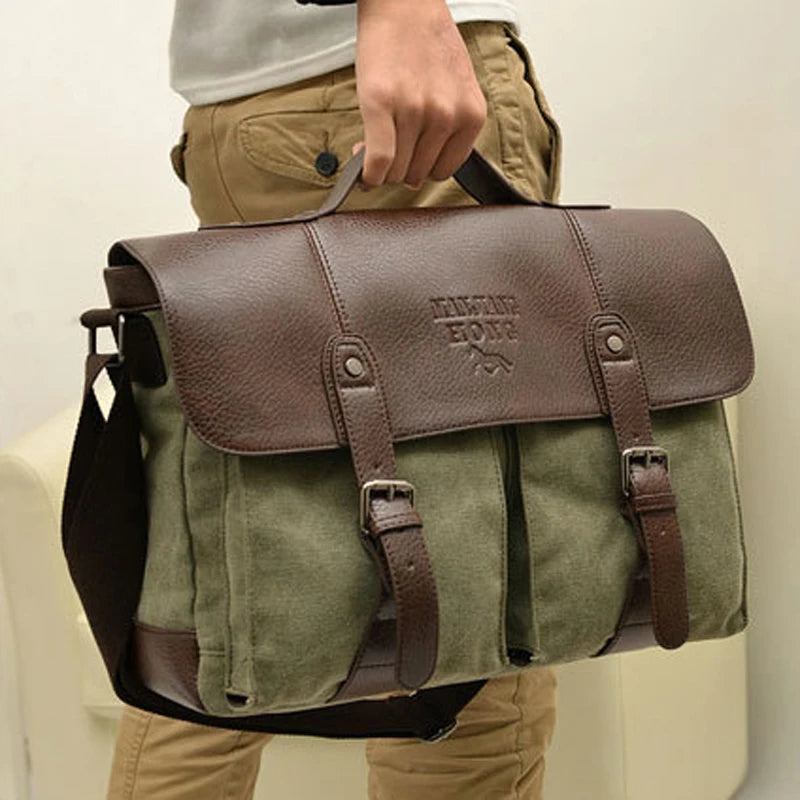 Military Canvas Messenger Bag – Men's Crossbody Laptop Satchel