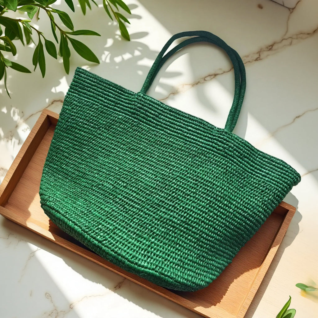 Handwoven Straw Tote Bag – Large Natural Raffia Beach Bag