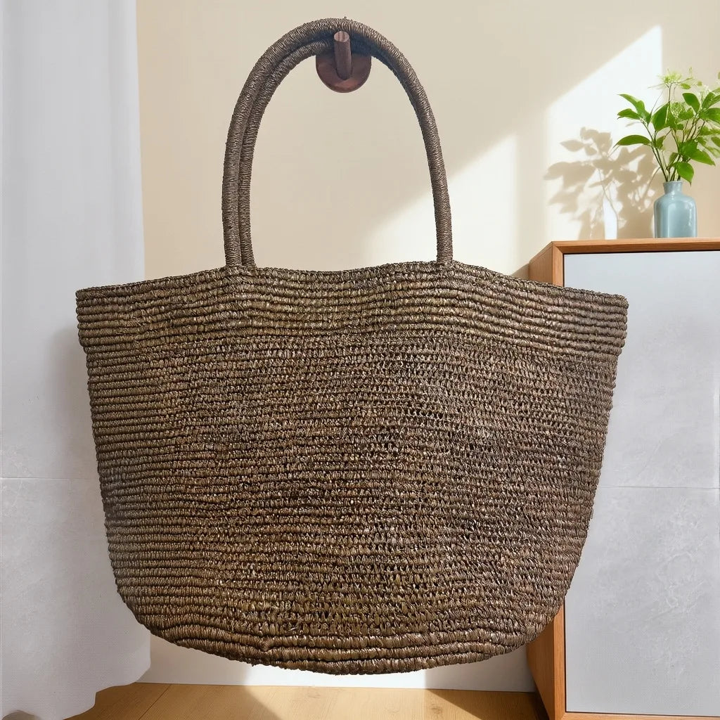 Handwoven Straw Tote Bag – Large Natural Raffia Beach Bag