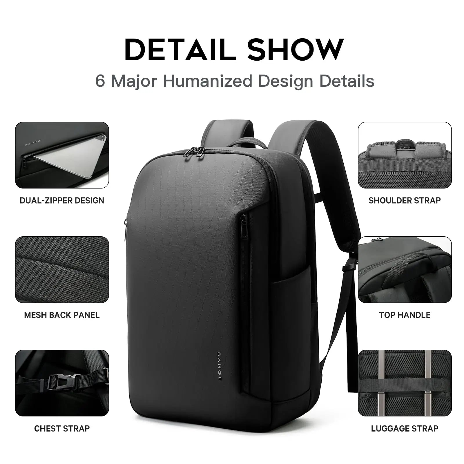 Bange Men's Backpack – Water-Resistant 15.6" Laptop Bag with YKK Zippers