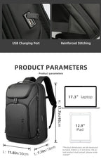 Men's Waterproof Laptop Backpack – 17.3" Business Backpack with USB Charging