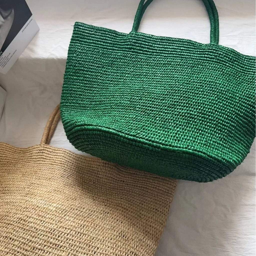 Handwoven Straw Tote Bag – Large Natural Raffia Beach Bag