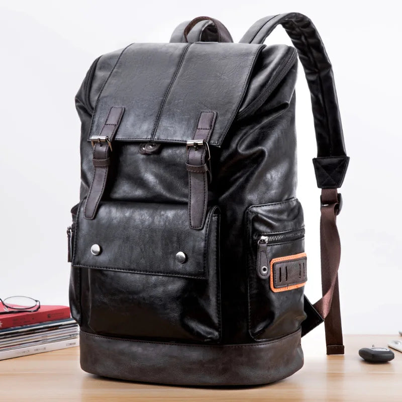 Men's Anti-Theft Travel Laptop Backpack – PU Leather Business Bag