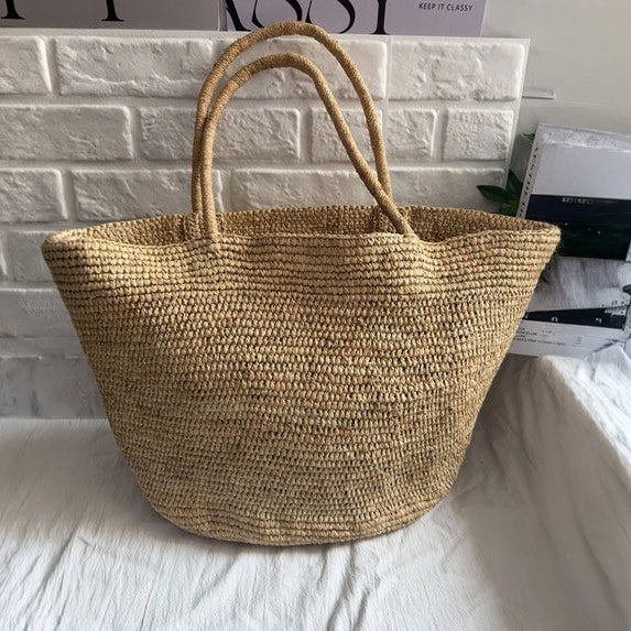 Handwoven Straw Tote Bag – Large Natural Raffia Beach Bag