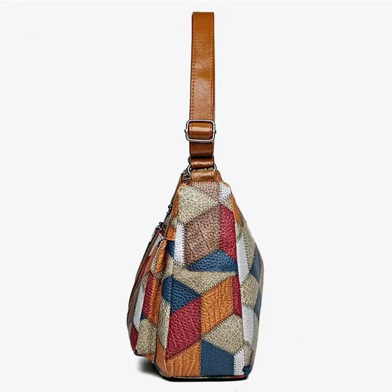 Geometric Patchwork Shoulder Bag – Adjustable Strap Tote