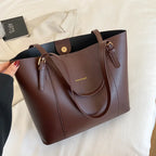 Women's Minimalist Gold-Hardware Tote Bag – Detachable-Pouch Work Handbag