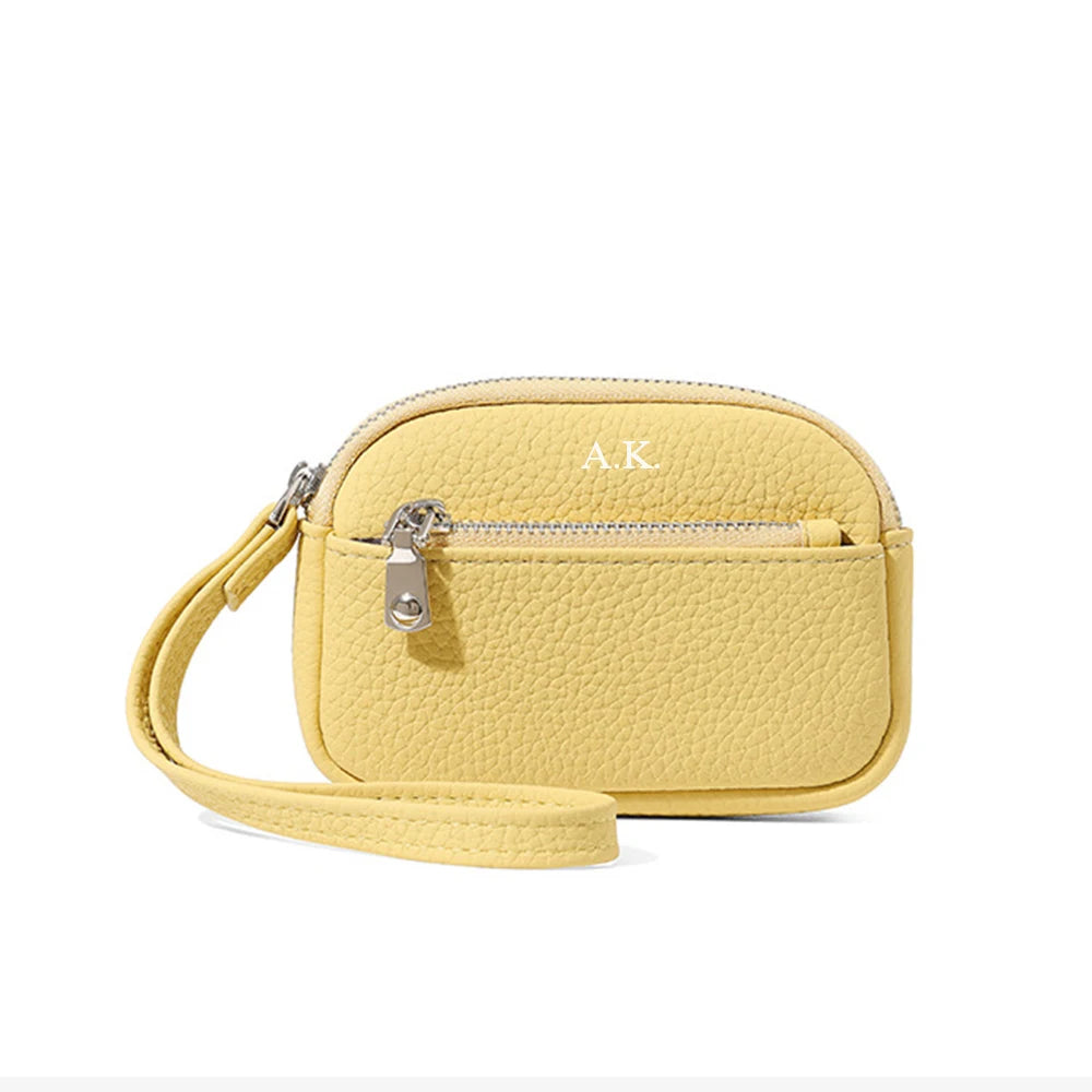 Personalized Name Mini Wristlet Purse – PU Leather Zip Pouch