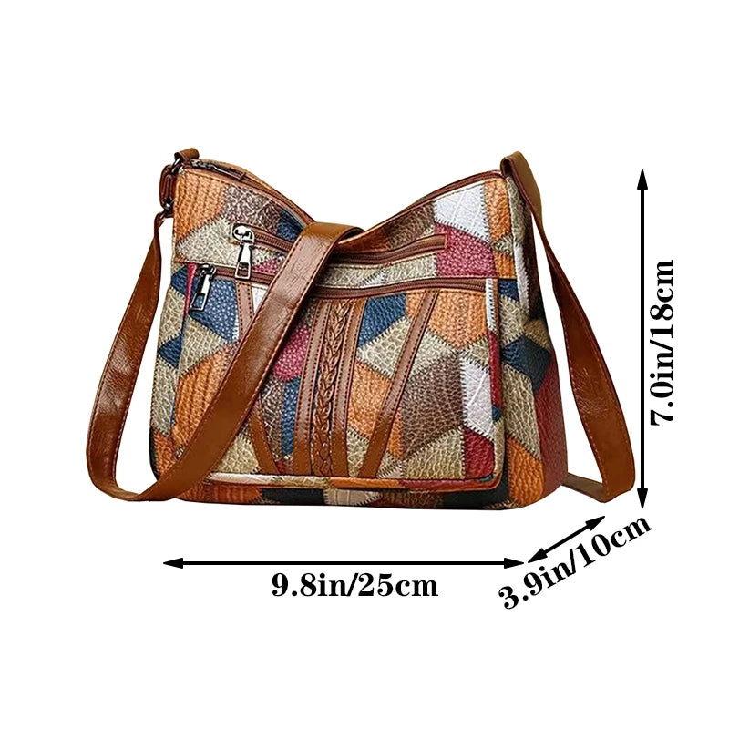 Geometric Patchwork Shoulder Bag – Adjustable Strap Tote