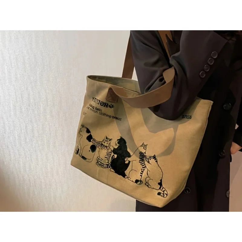 Canvas Tote Bag for Women – Large Capacity Shoulder Bag with Zip Closure
