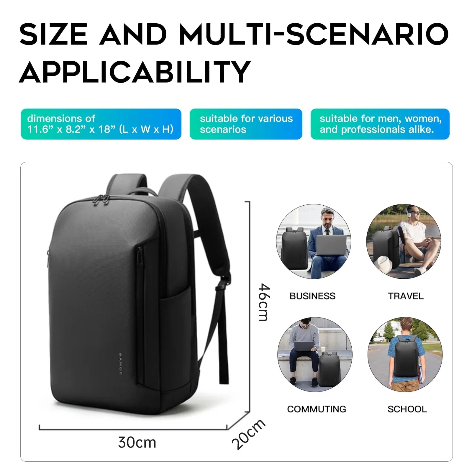 Bange Men's Backpack – Water-Resistant 15.6" Laptop Bag with YKK Zippers