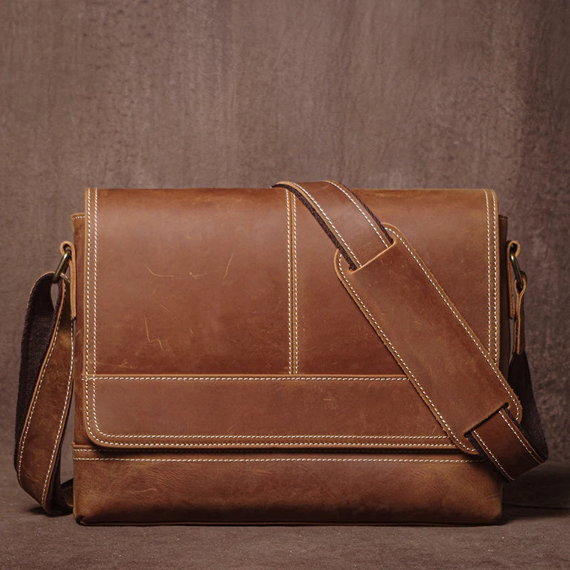Men's Genuine Leather Crossbody Briefcase – Vintage Cowhide Messenger Bag