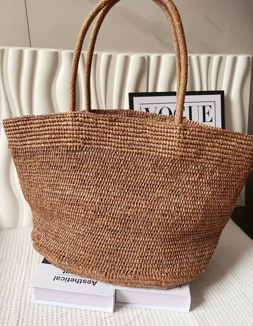 Handwoven Straw Tote Bag – Large Natural Raffia Beach Bag