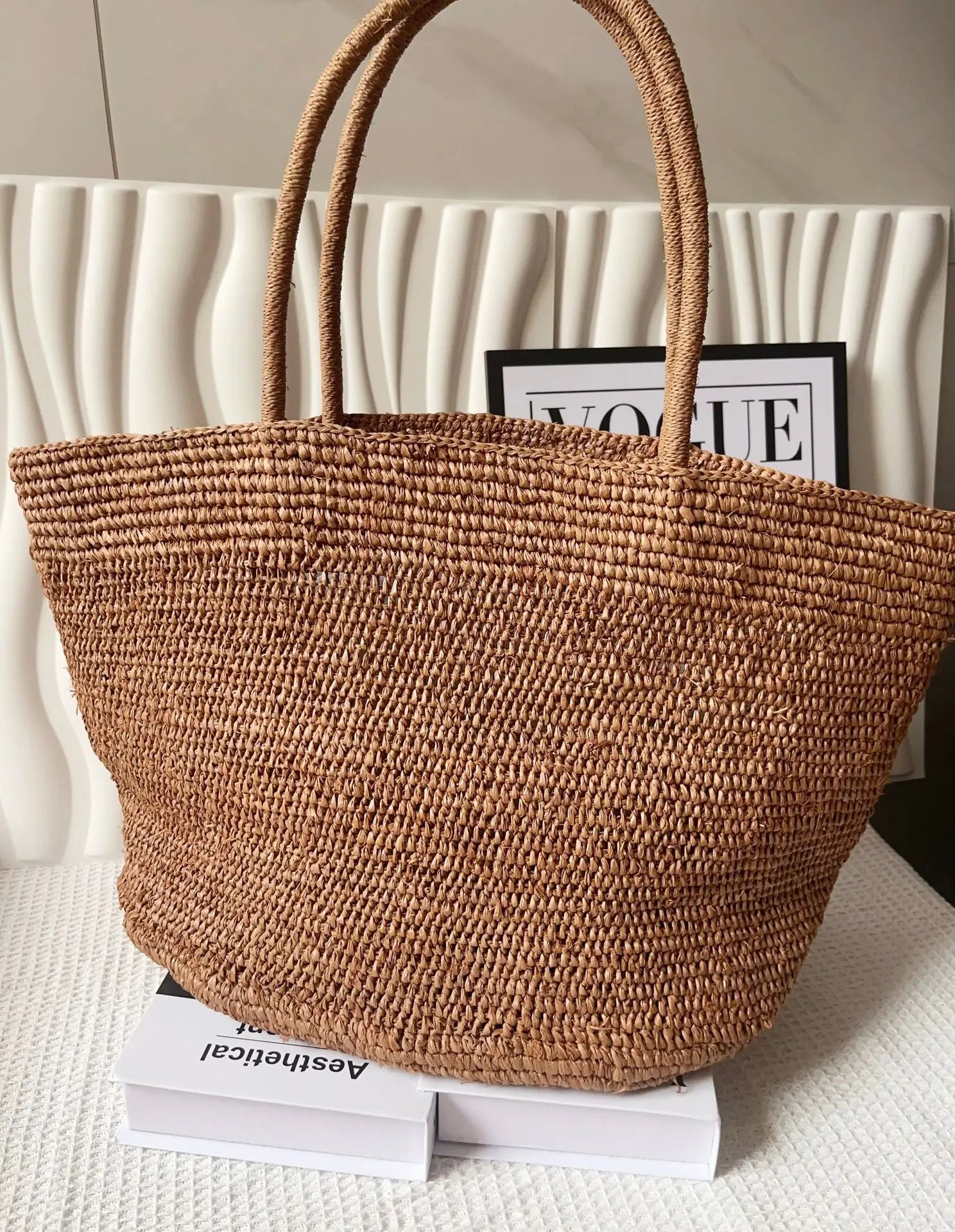 Handwoven Straw Tote Bag – Large Natural Raffia Beach Bag