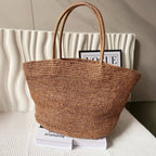 Handwoven Straw Tote Bag – Large Natural Raffia Beach Bag