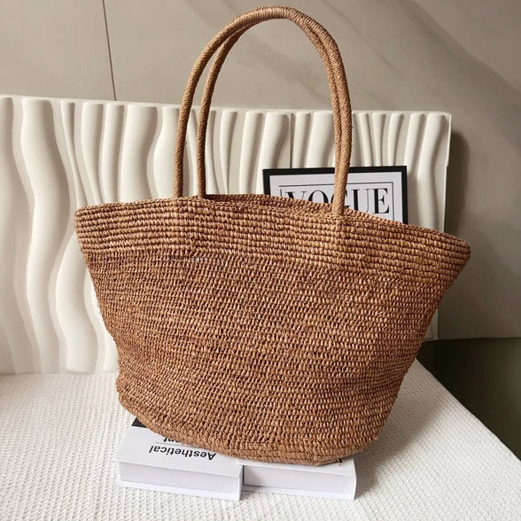 Handwoven Straw Tote Bag – Large Natural Raffia Beach Bag