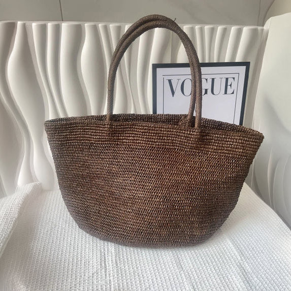 Handwoven Straw Tote Bag – Large Natural Raffia Beach Bag
