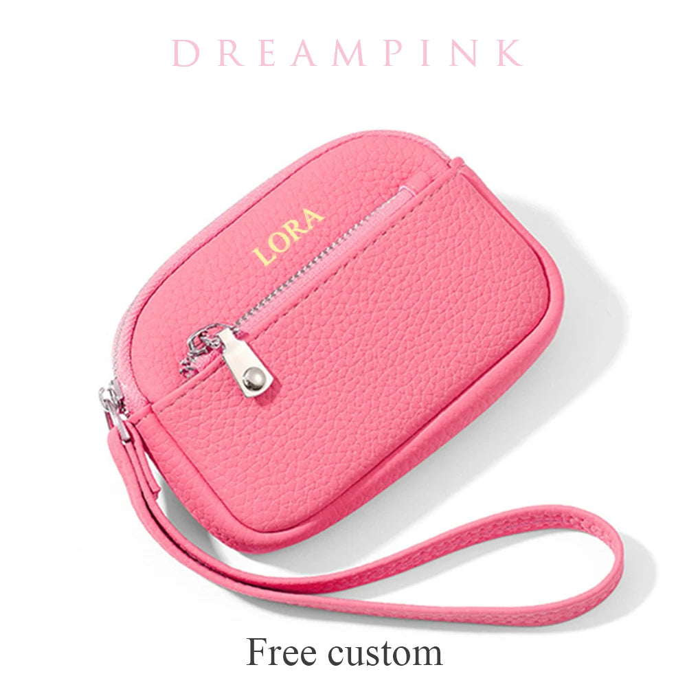 Personalized Name Mini Wristlet Purse – PU Leather Zip Pouch