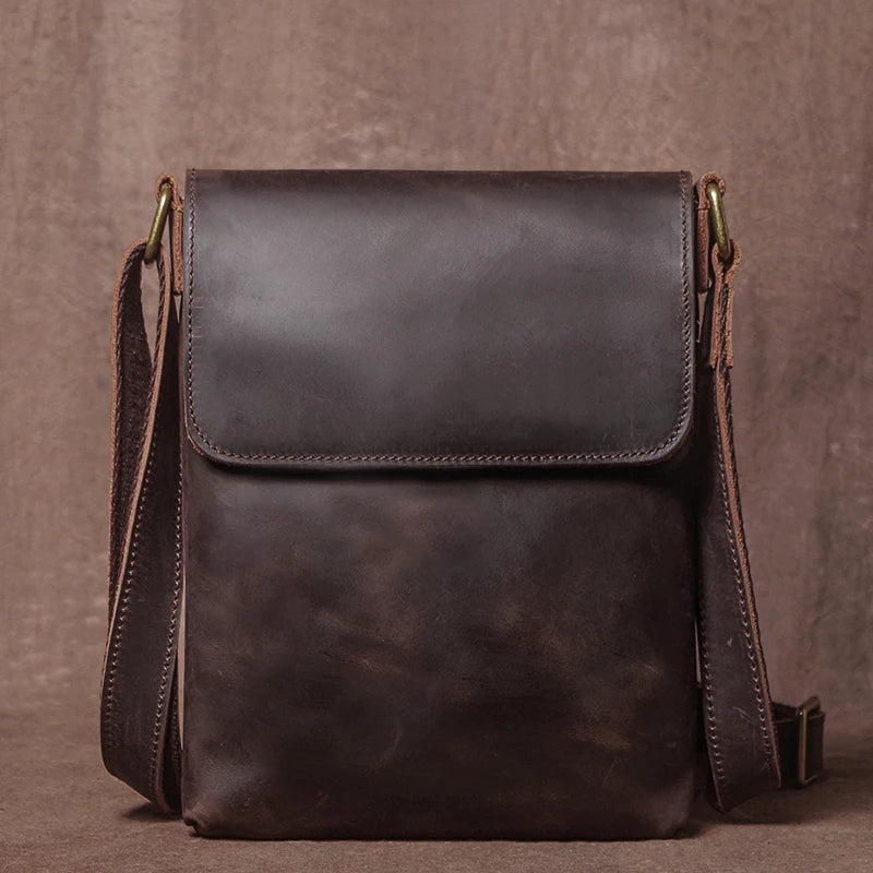 Men's Crazy Horse Leather Crossbody Satchel – Vintage Messenger Bag