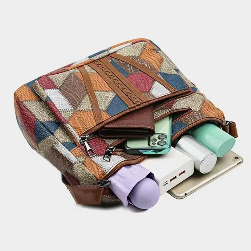 Geometric Patchwork Shoulder Bag – Adjustable Strap Tote