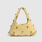 Half-Moon Shoulder Bag – Soft PU Leather Handbag with Rivet Detail