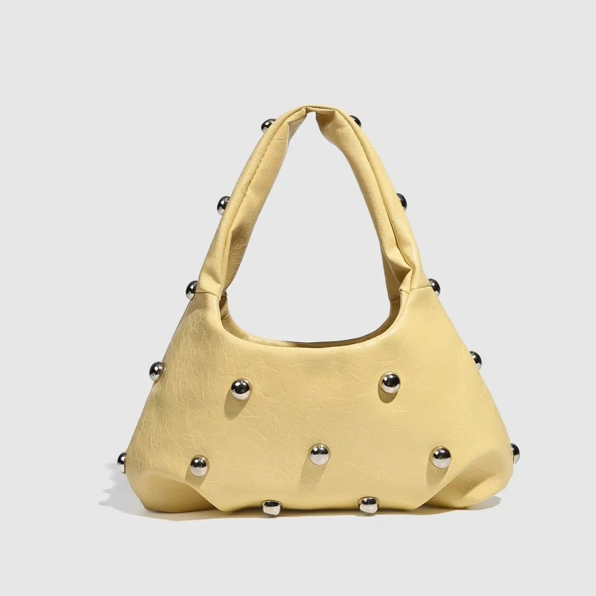 Half-Moon Shoulder Bag – Soft PU Leather Handbag with Rivet Detail