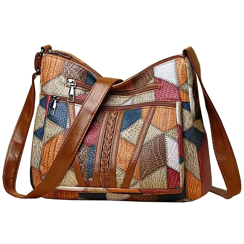 Geometric Patchwork Shoulder Bag – Adjustable Strap Tote