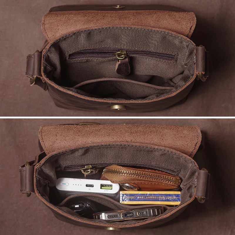 Men's Crazy Horse Leather Crossbody Satchel – Vintage Messenger Bag