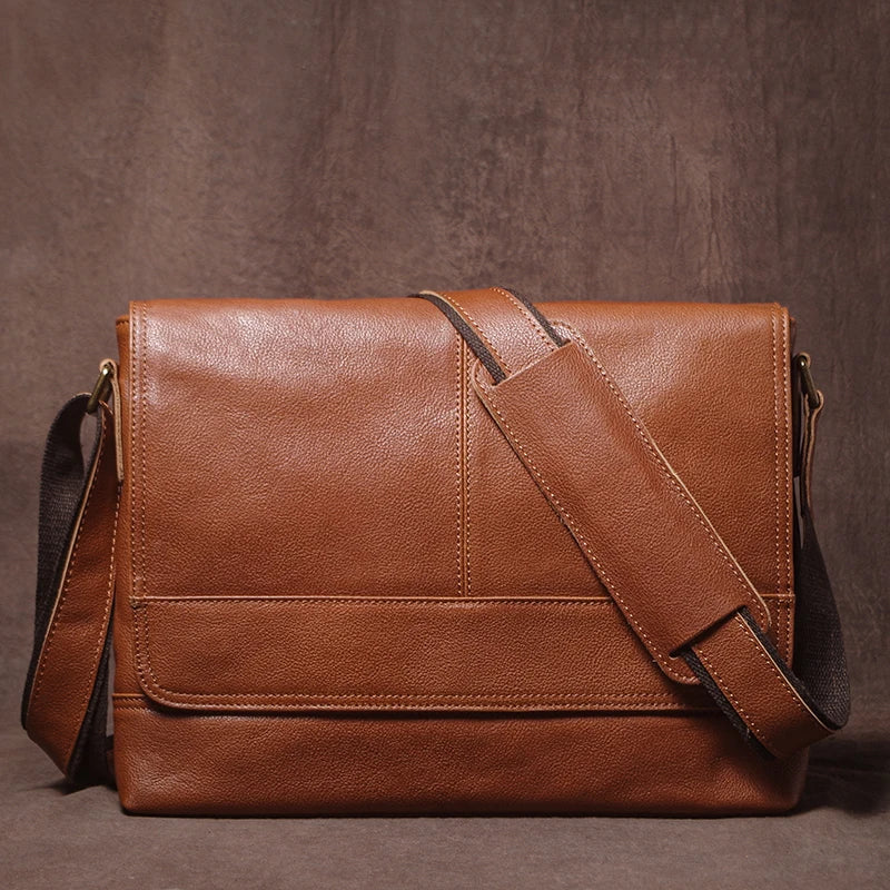 Men's Genuine Leather Crossbody Briefcase – Vintage Cowhide Messenger Bag