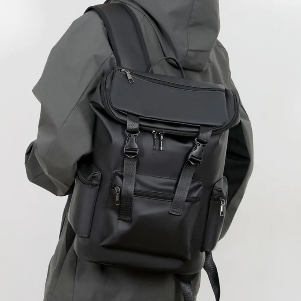 PU Leather Travel Backpack – 20-35L Student & Commuter Laptop Bag