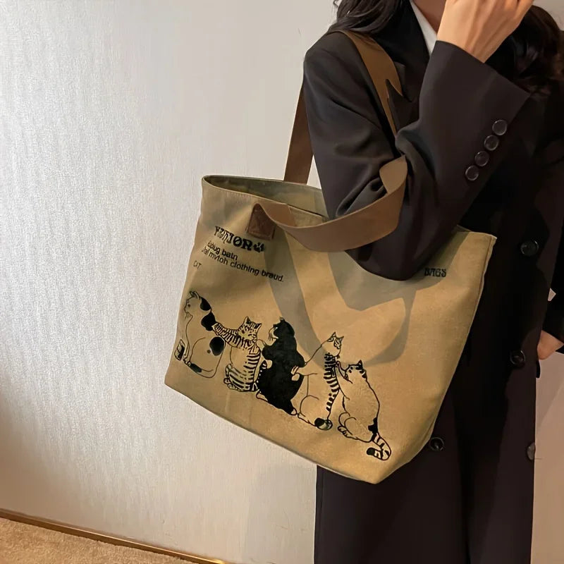 Canvas Tote Bag for Women – Large Capacity Shoulder Bag with Zip Closure