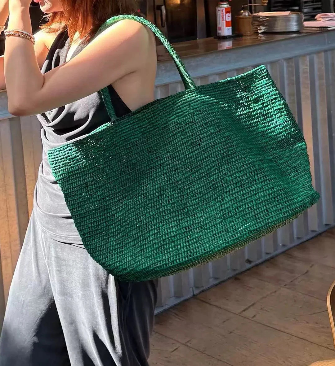 Handwoven Straw Tote Bag – Large Natural Raffia Beach Bag