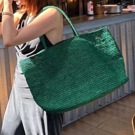 Handwoven Straw Tote Bag – Large Natural Raffia Beach Bag