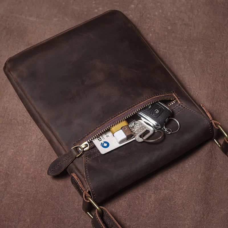 Men's Crazy Horse Leather Crossbody Satchel – Vintage Messenger Bag