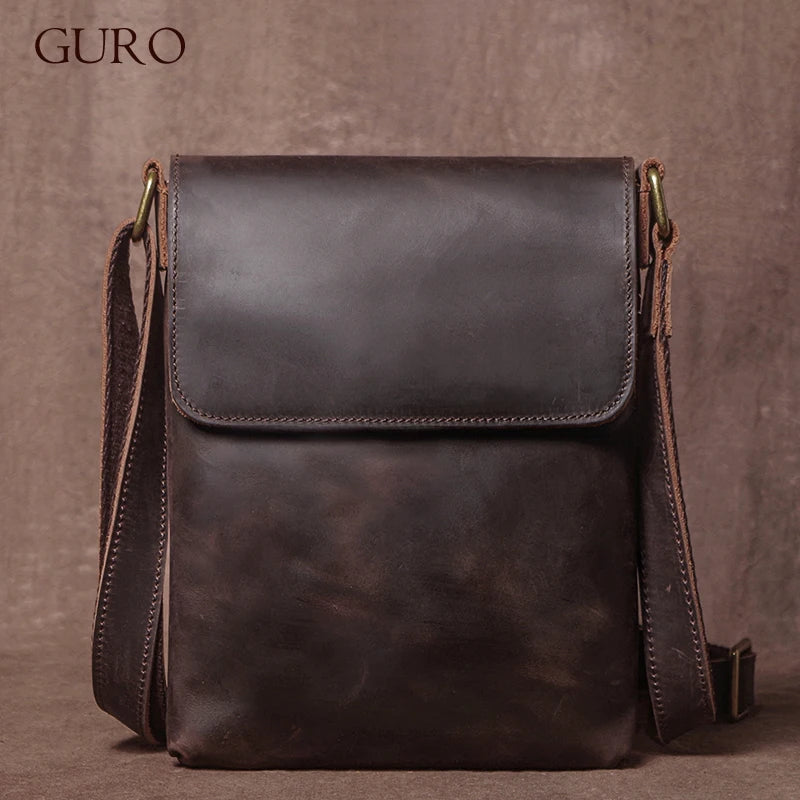 Men's Crazy Horse Leather Crossbody Satchel – Vintage Messenger Bag