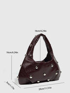 Half-Moon Shoulder Bag – Soft PU Leather Handbag with Rivet Detail