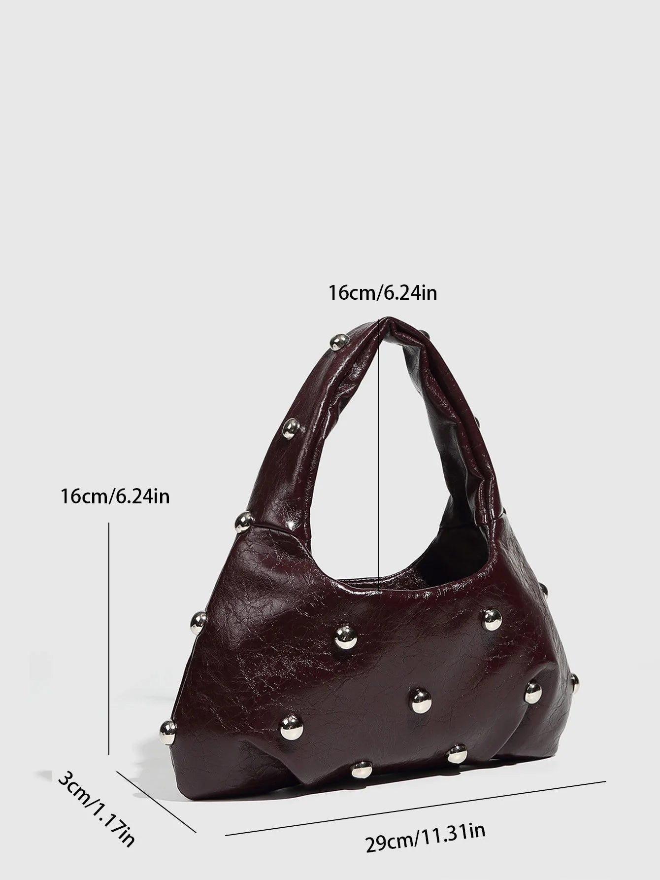 Half-Moon Shoulder Bag – Soft PU Leather Handbag with Rivet Detail