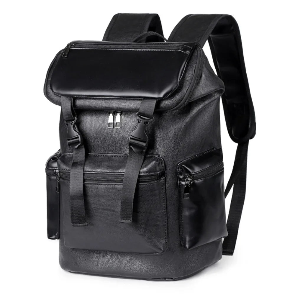 PU Leather Travel Backpack – 20-35L Student & Commuter Laptop Bag