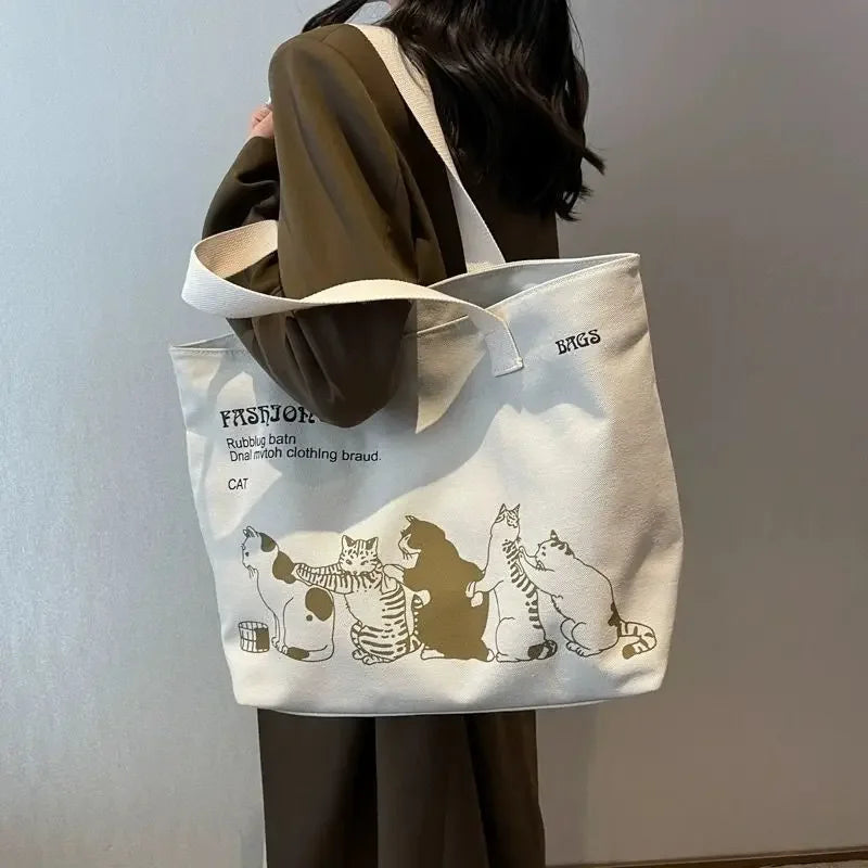 Canvas Tote Bag for Women – Large Capacity Shoulder Bag with Zip Closure