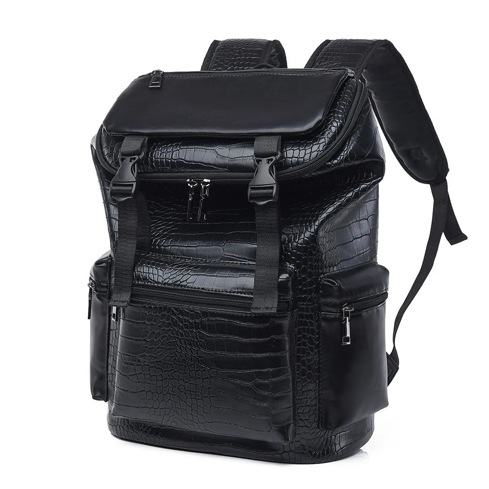 PU Leather Travel Backpack – 20-35L Student & Commuter Laptop Bag