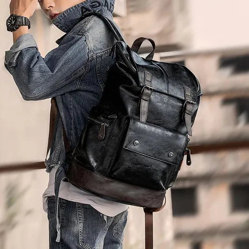 Men's Anti-Theft Travel Laptop Backpack – PU Leather Business Bag