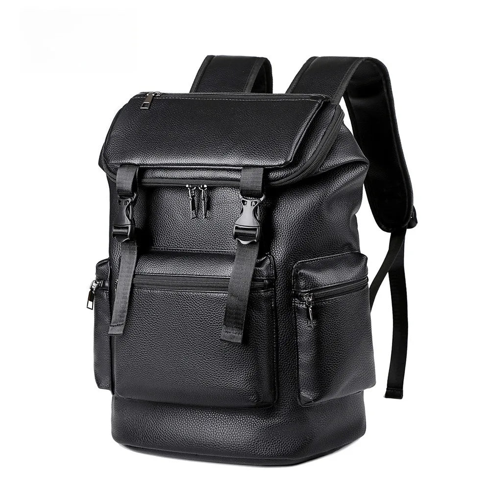 PU Leather Travel Backpack – 20-35L Student & Commuter Laptop Bag