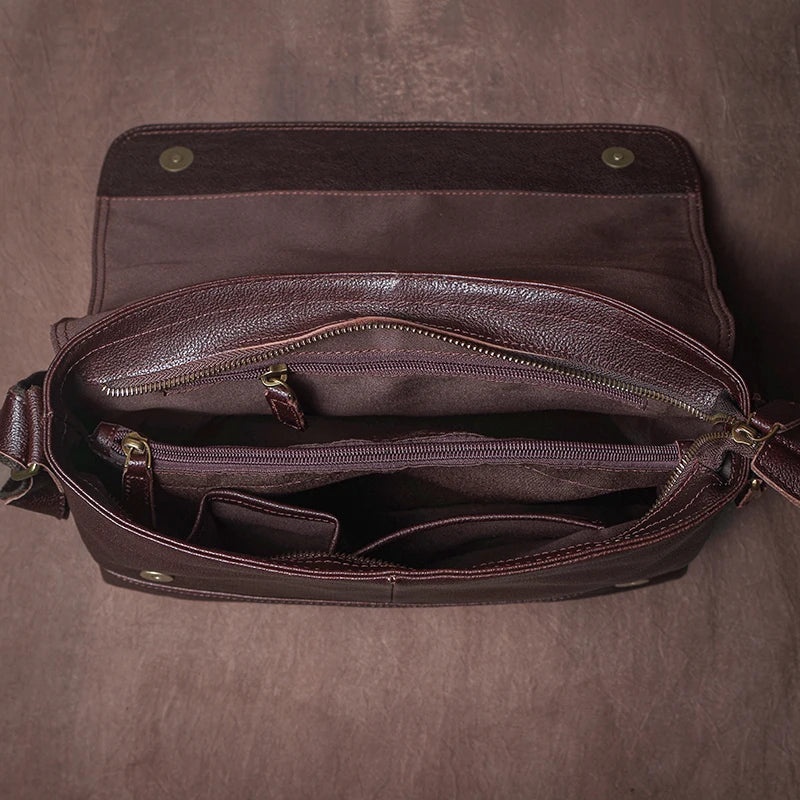 Men's Genuine Leather Crossbody Briefcase – Vintage Cowhide Messenger Bag