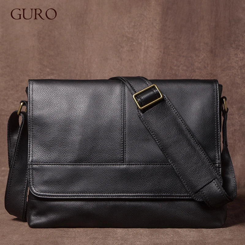 Men's Genuine Leather Crossbody Briefcase – Vintage Cowhide Messenger Bag