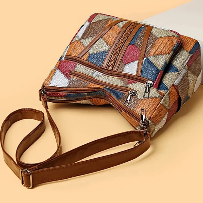 Geometric Patchwork Shoulder Bag – Adjustable Strap Tote
