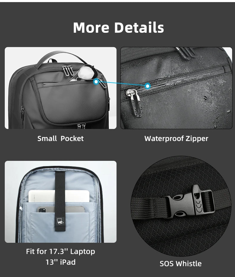 Men's Waterproof Laptop Backpack – 17.3" Business Backpack with USB Charging